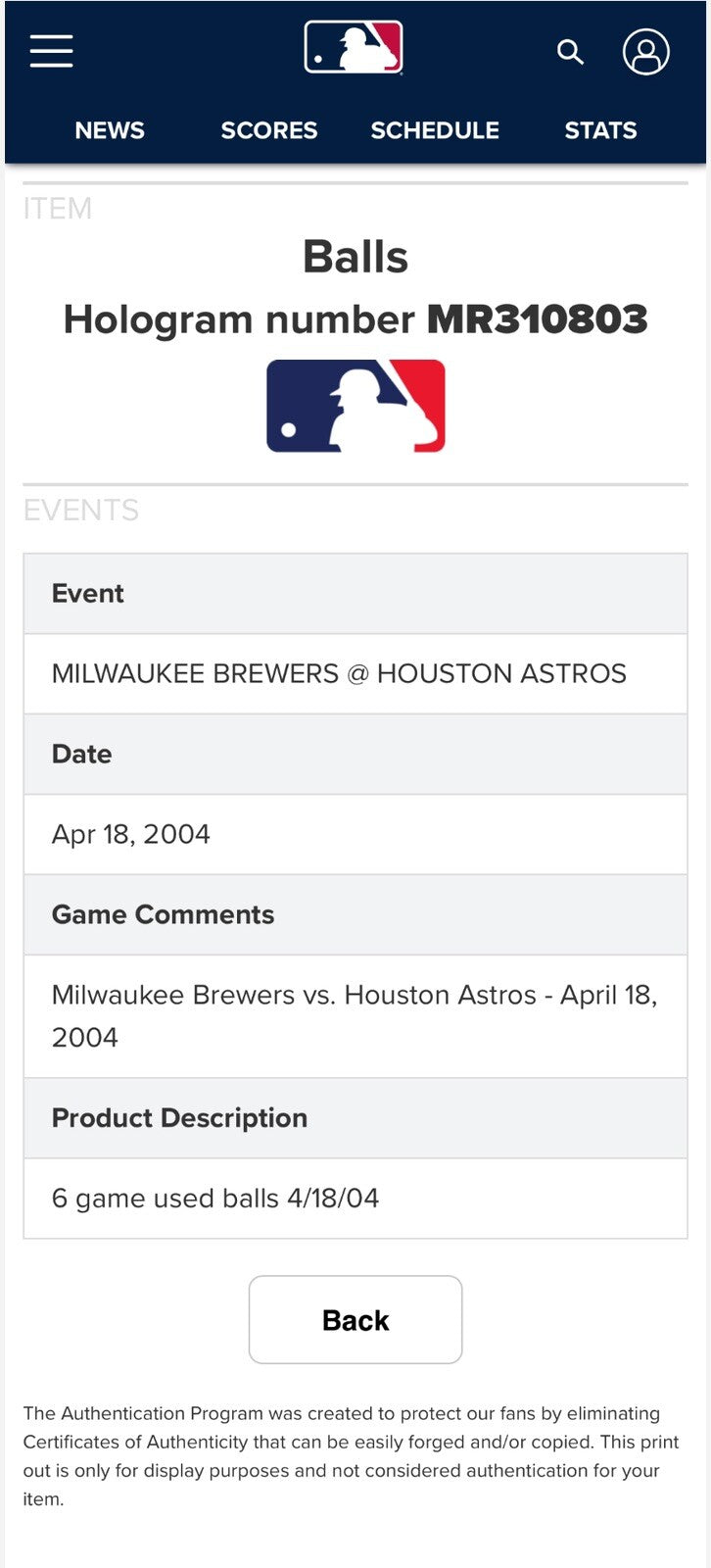 Roger Clemens Astros Game Used Baseball Career Win 313 4/18/04 MLB Auth LOA Auto