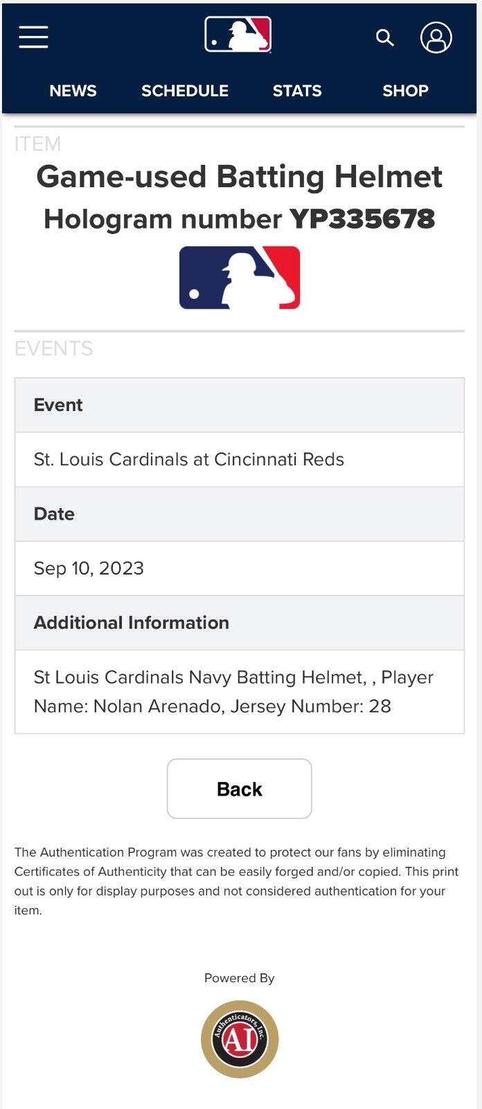 Nolan Arenado St. Louis Cardinals Game Used Worn Helmet 2023 MLB Auth