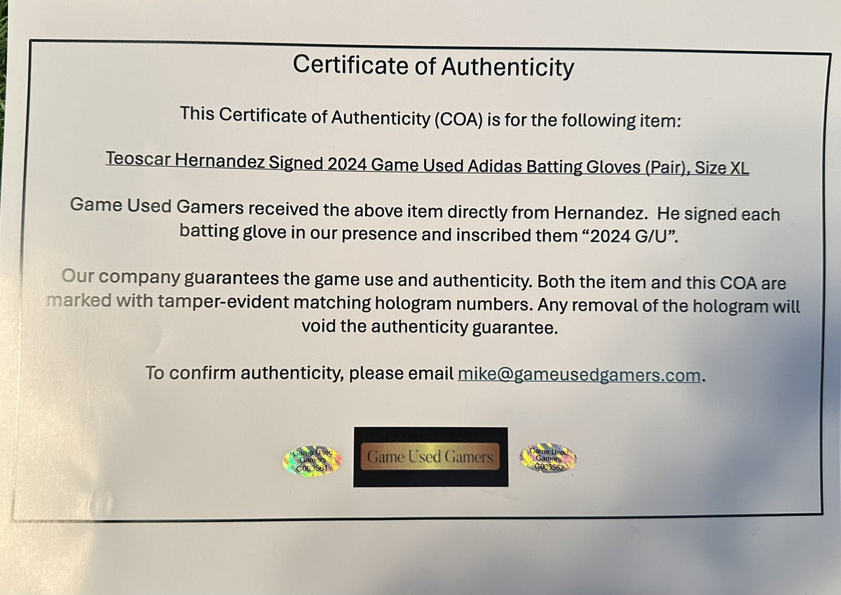 Teoscar Hernandez Dodgers Game Used Worn BG Pair 2024 Mother’s Day GUG LOA