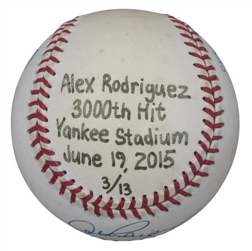 Alex Rodriguez New York Yankees 3000th Hit Signed Commemorative Baseball 3/13