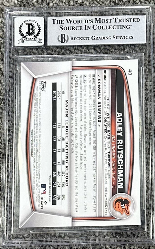 Adley Rutschman 2023 Bowman Rookie Card #40 Signed BGS 10 (Beckett) Auto
