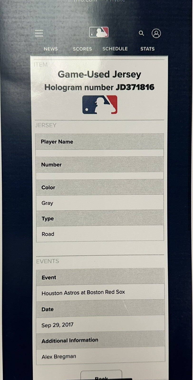 Alex Bregman Houston Astros Game Used Jersey “Final HR of 2017” MLB Auth