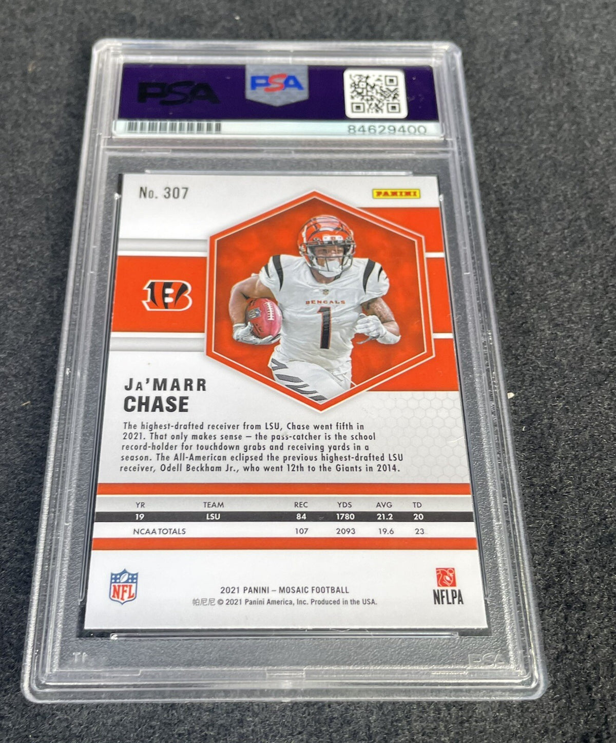 Ja’marr Chase Cincinnati Bengals Panini Mosaic #307 Rookie Card Signed PSA 10