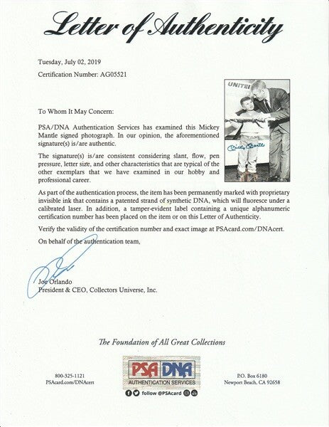 Mickey Mantle New York Yankees Signed Photo 1956 Autograph PSA / DNA LOA