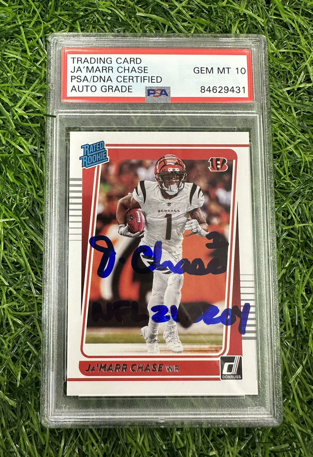 Jamarr Chase Donruss Rated Rookie #262 Football Card Signed PSA 10 NFL OROY 2021