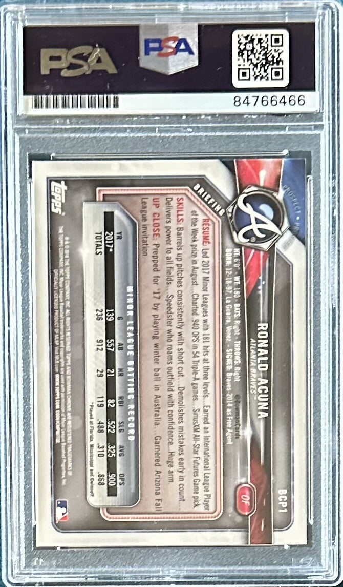 Ronald Acuna Jr. 2018 Bowman Chrome BCP1 Silver Refractor Signed PSA 10 Auto