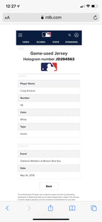 Craig Kimbrel Boston Red Sox Game Used Worn Jersey “2018 Save”