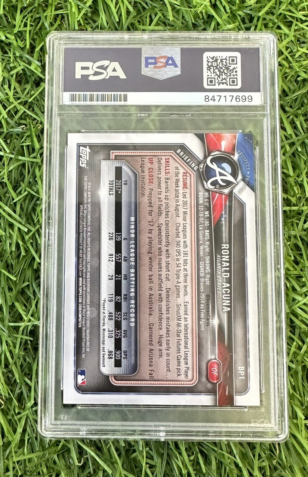 Ronald Acuna Jr. 2018 Bowman Chrome CAMO BP1 Signed Rookie Card PSA 10 Auto