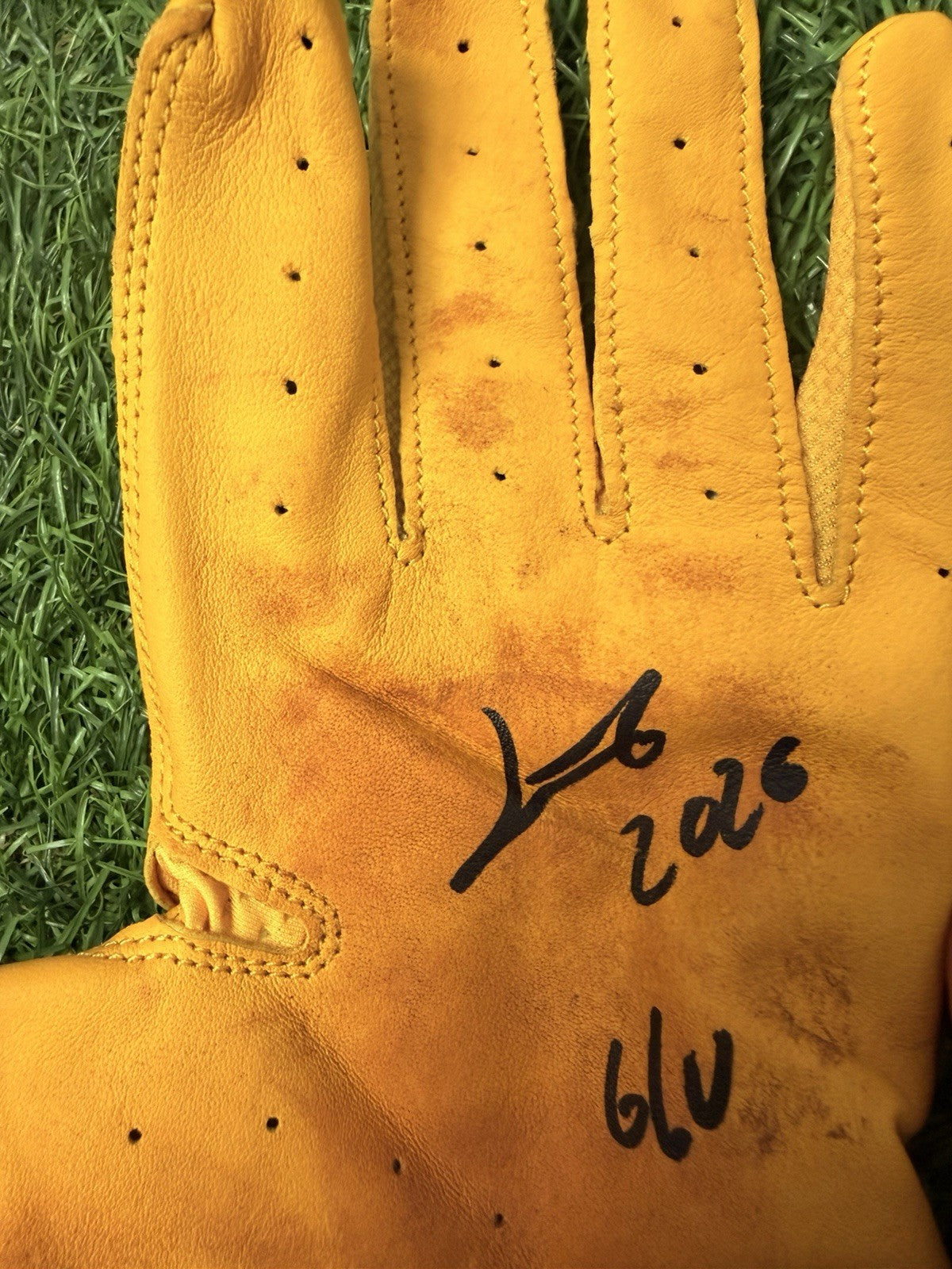 Junior Caminero Game-Used & Signed Adidas Yellow Batting Gloves – 2026 GUG LOA