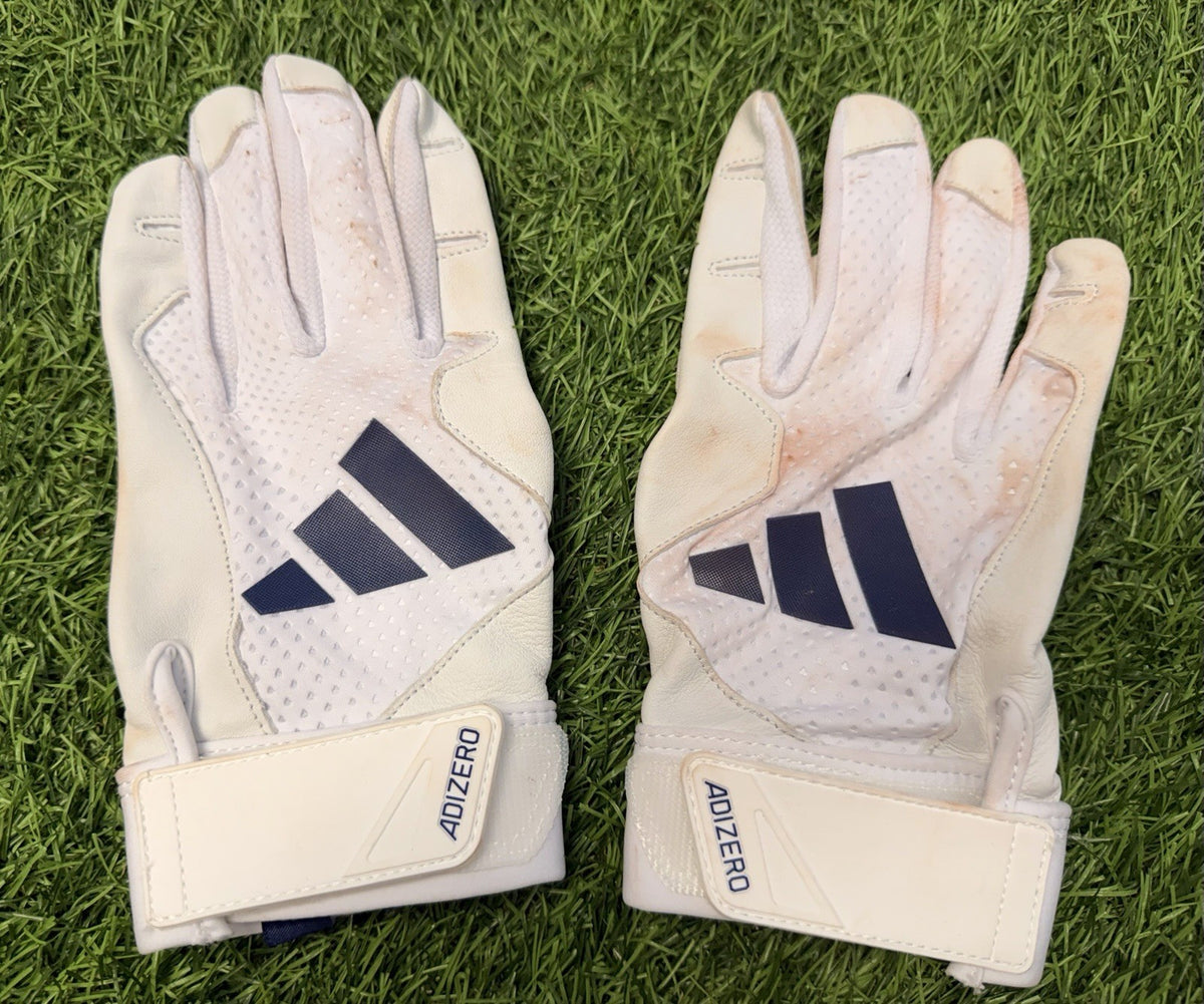 Junior Caminero Game-Used & Signed Adidas White Batting Gloves – 2026 GUG LOA