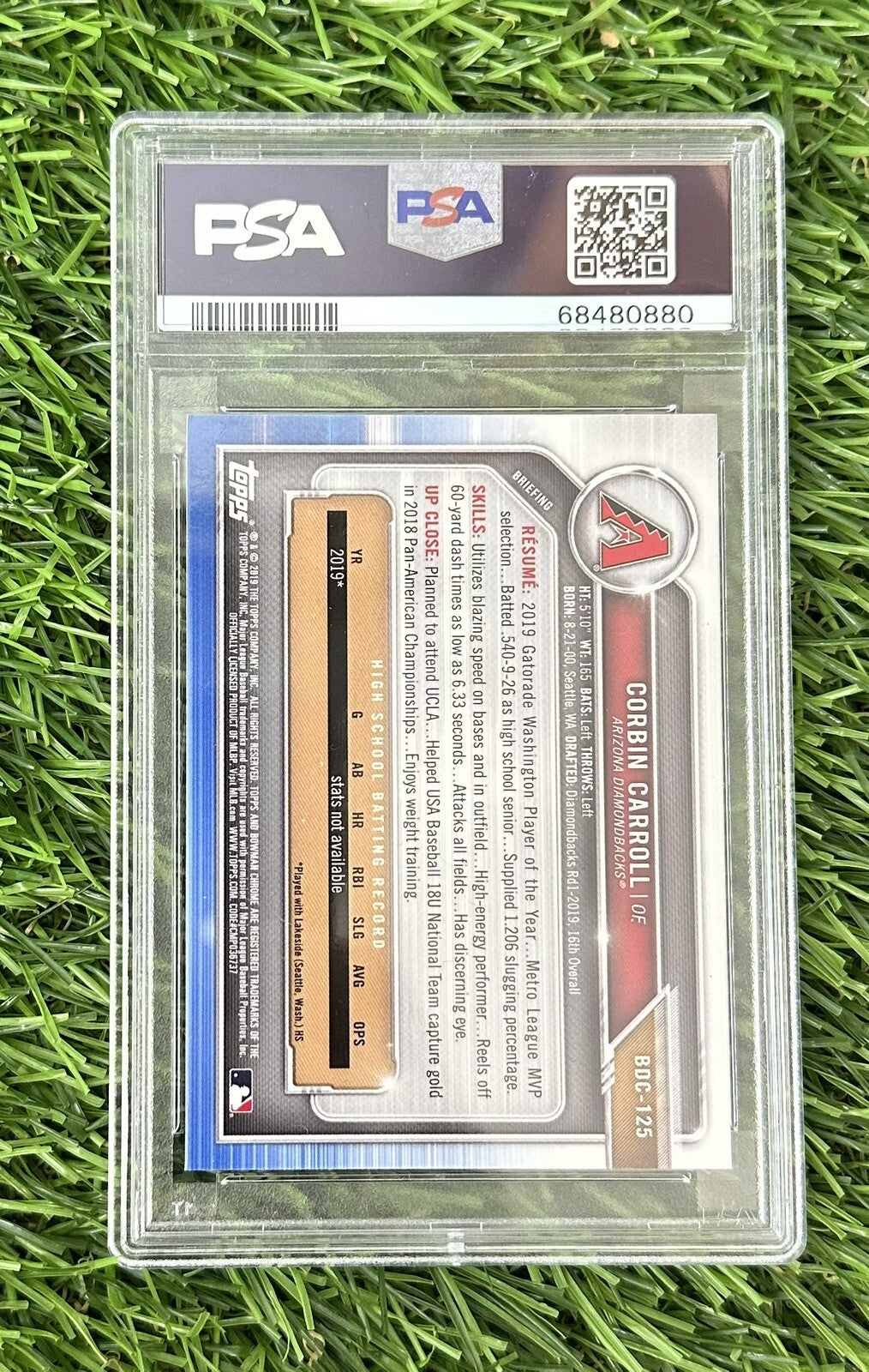 Corbin Carroll 2019 1st Bowman Chrome Draft #BDC-125 PSA/DNA 10 Auto 10