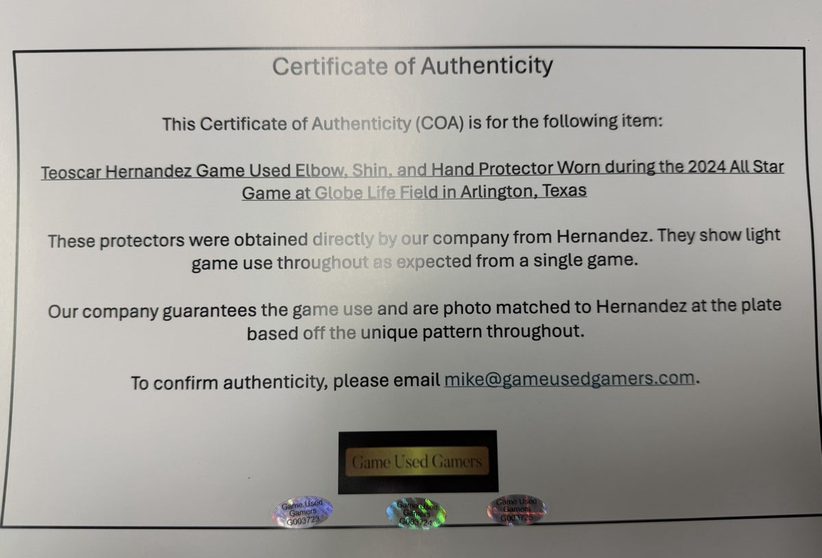 Teoscar Hernandez Dodgers Game Used Worn Protector Set 2024 ASG GUG LOA