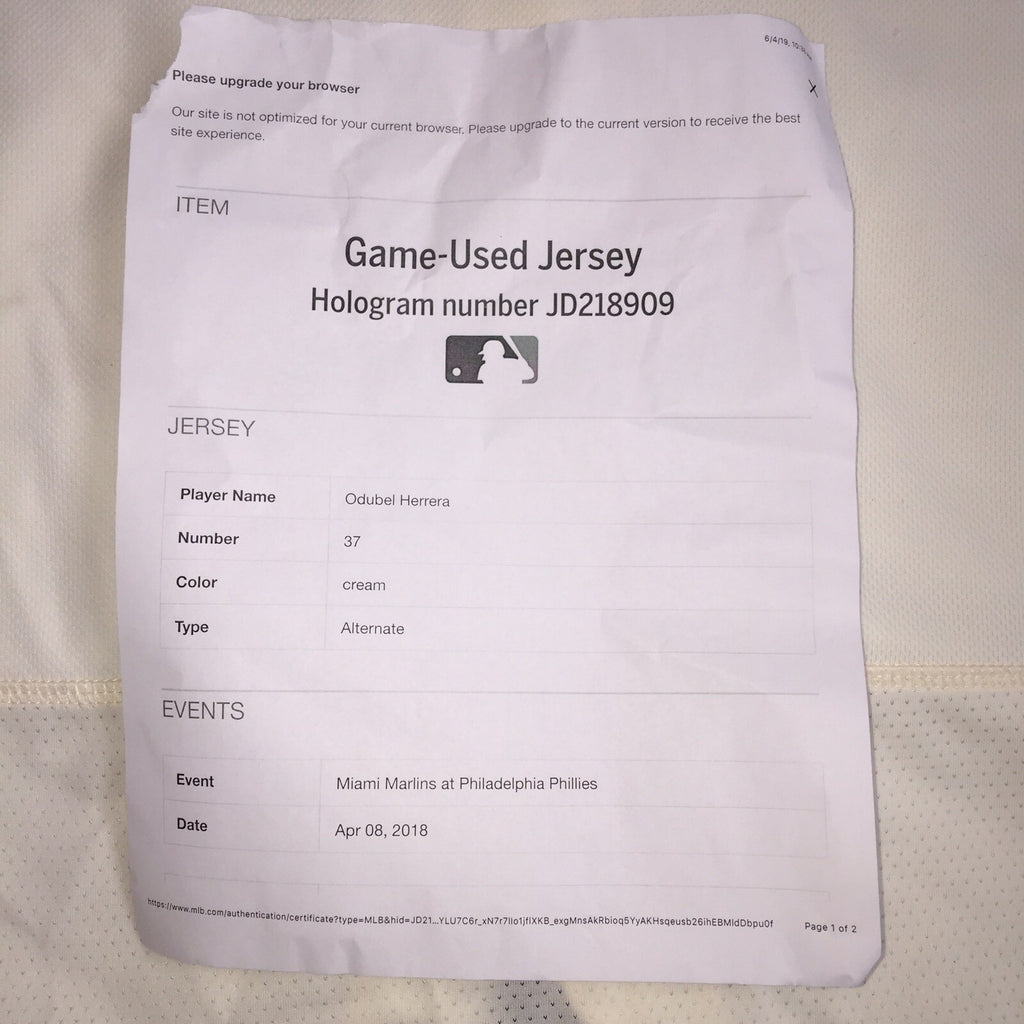 Odubel Herrera Philadelphia Phillies Game Used Worn Jersey MLB Auth