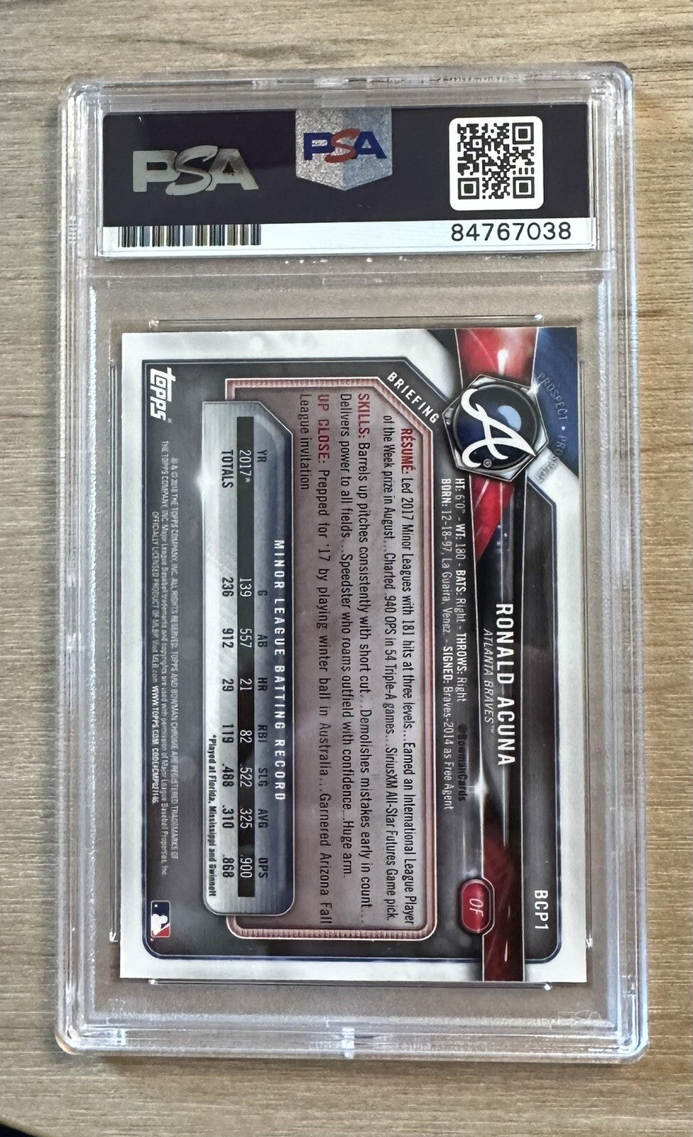 Ronald Acuna Jr. 2018 Bowman Chrome BCP1 Signed Rookie Card PSA 10 Auto