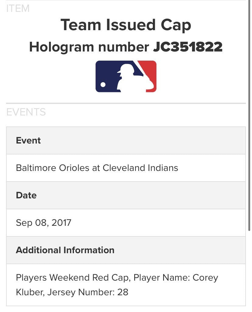 Corey Kluber Cleveland Indians Team Issued Hat “2017 Players Weekend” Signed MLB