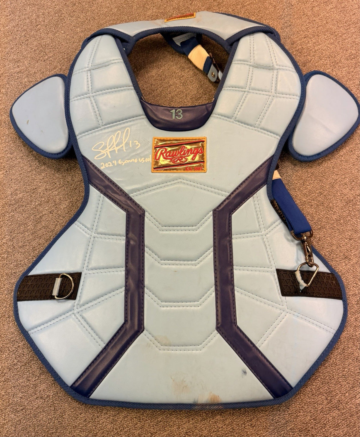 Salvador Perez Kansas City Royals 2024 Game Used Light Blue Protector GUG LOA