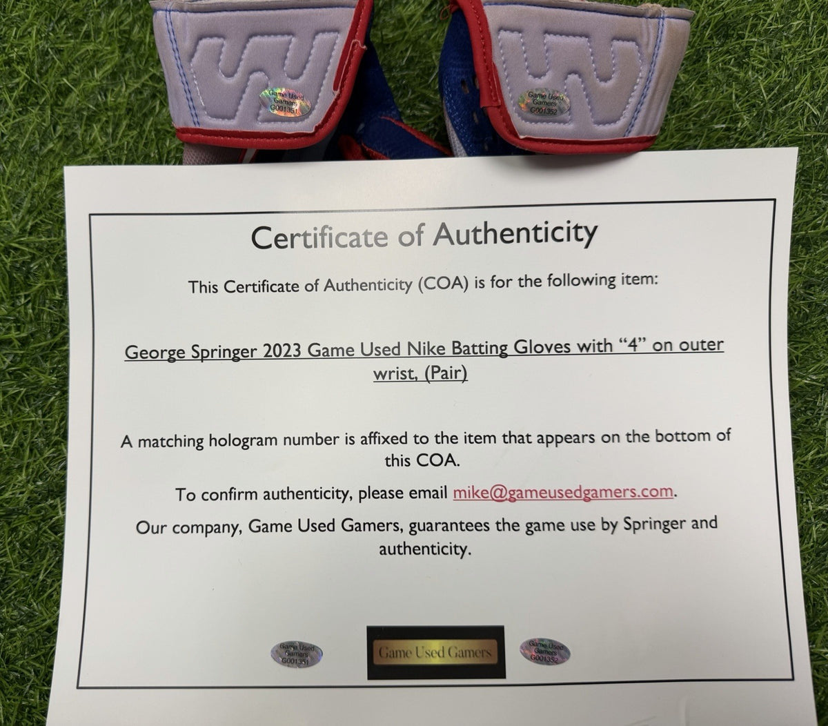 George Springer Toronto Blue Jays Game Used Worn Batting Gloves 2023 GUG LOA
