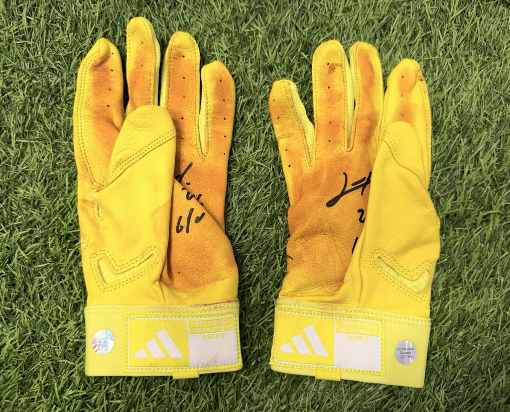 Junior Caminero Game-Used & Signed Neon  Green Batting Gloves – 2026 GUG LOA