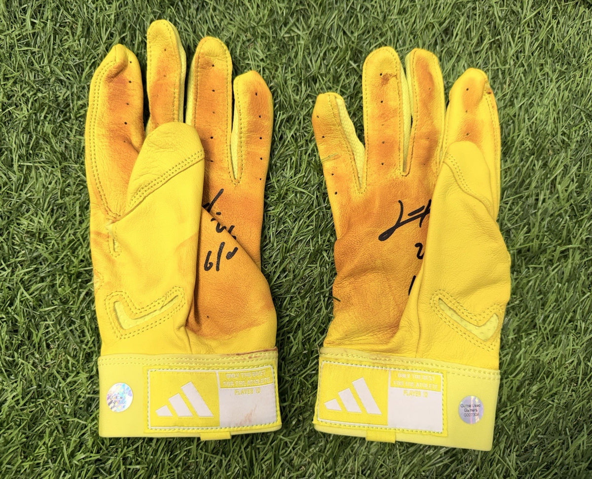 Junior Caminero Game-Used & Signed Neon  Green Batting Gloves – 2026 GUG LOA