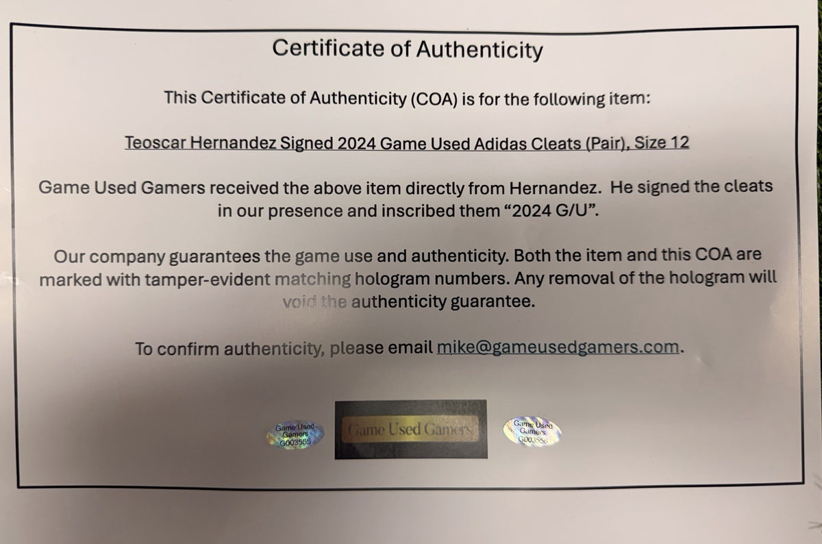 Teoscar Hernandez Los Angeles Dodgers Game Used Cleats Signed 2024 GUG LOA