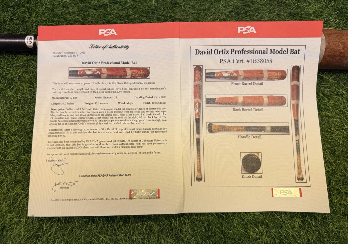 David Ortiz Boston Red Sox Game Used Bat 2003 PSA / DNA LOA Outstanding Use