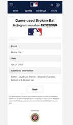 Jay Bruce Cincinnati Reds Game Used Bat 2013 MLB Auth