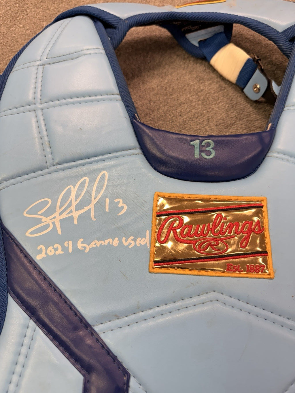 Salvador Perez Kansas City Royals 2024 Game Used Light Blue Protector GUG LOA