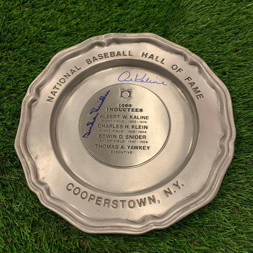 Al Kaline Duke Snider Signed HOF 1980 Signed Pewter Plate JSA Auth Autographed