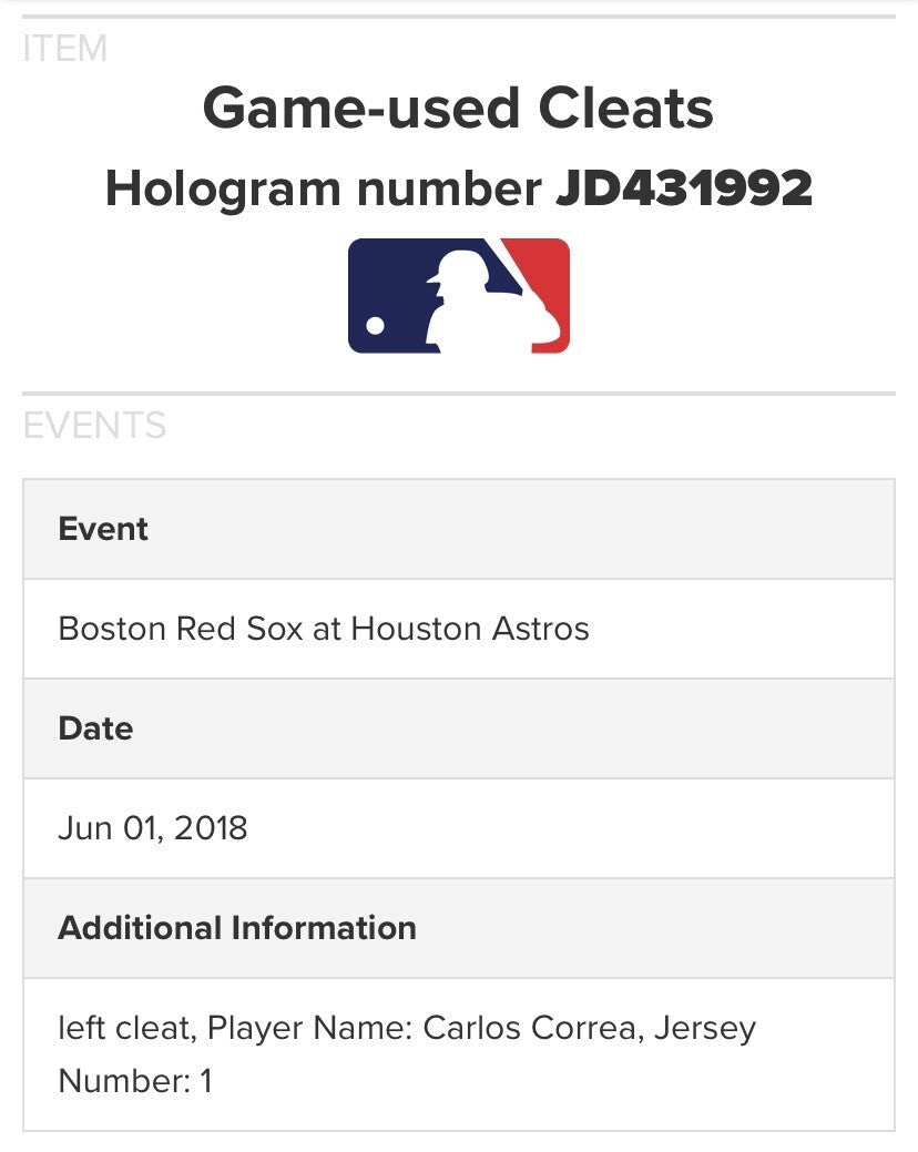 Carlos Correa Houston Astros Game Used Cleats Signed 2018 “76th Career HR”