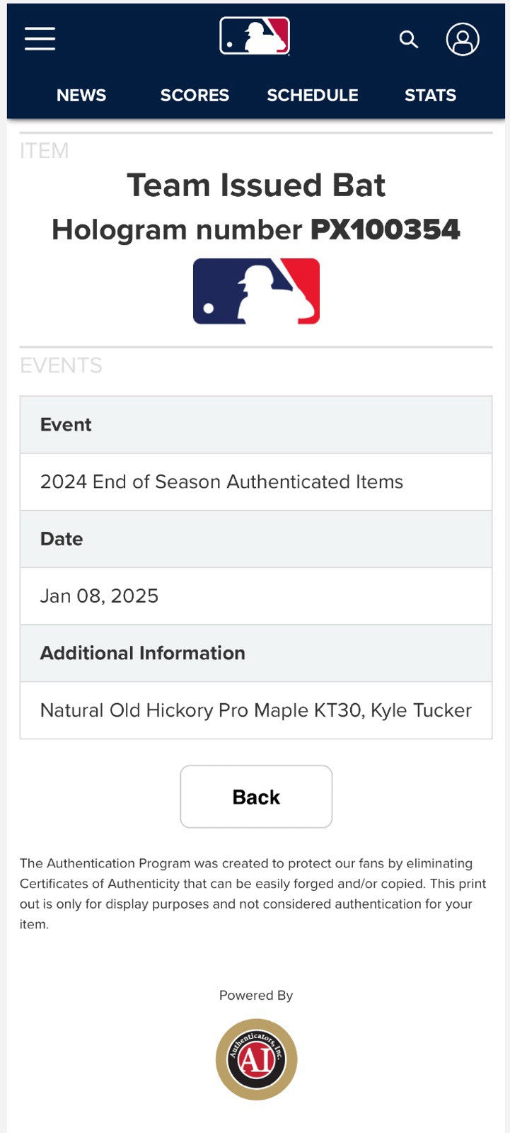 Kyle Tucker Houston Astros Game Used Bat 2024 MLB Auth - One Of Last Astros AB’s